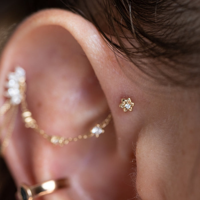 Yellow Gold Studs Crystal Flower Earring The Curated Lobe14k gold14k gold topcartilage