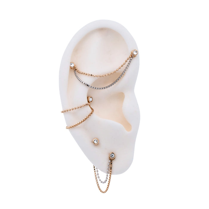 Yellow Gold Chains Connectors & Ear Jackets Mixed Metal Ball and Box Chain Connector The Curated Lobe14k goldbox chaincartilage