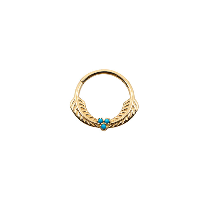 Yellow Gold Hoops Turquoise Feather Clicker Hoop The Curated Lobe14k goldcartilagecartilage jewelry