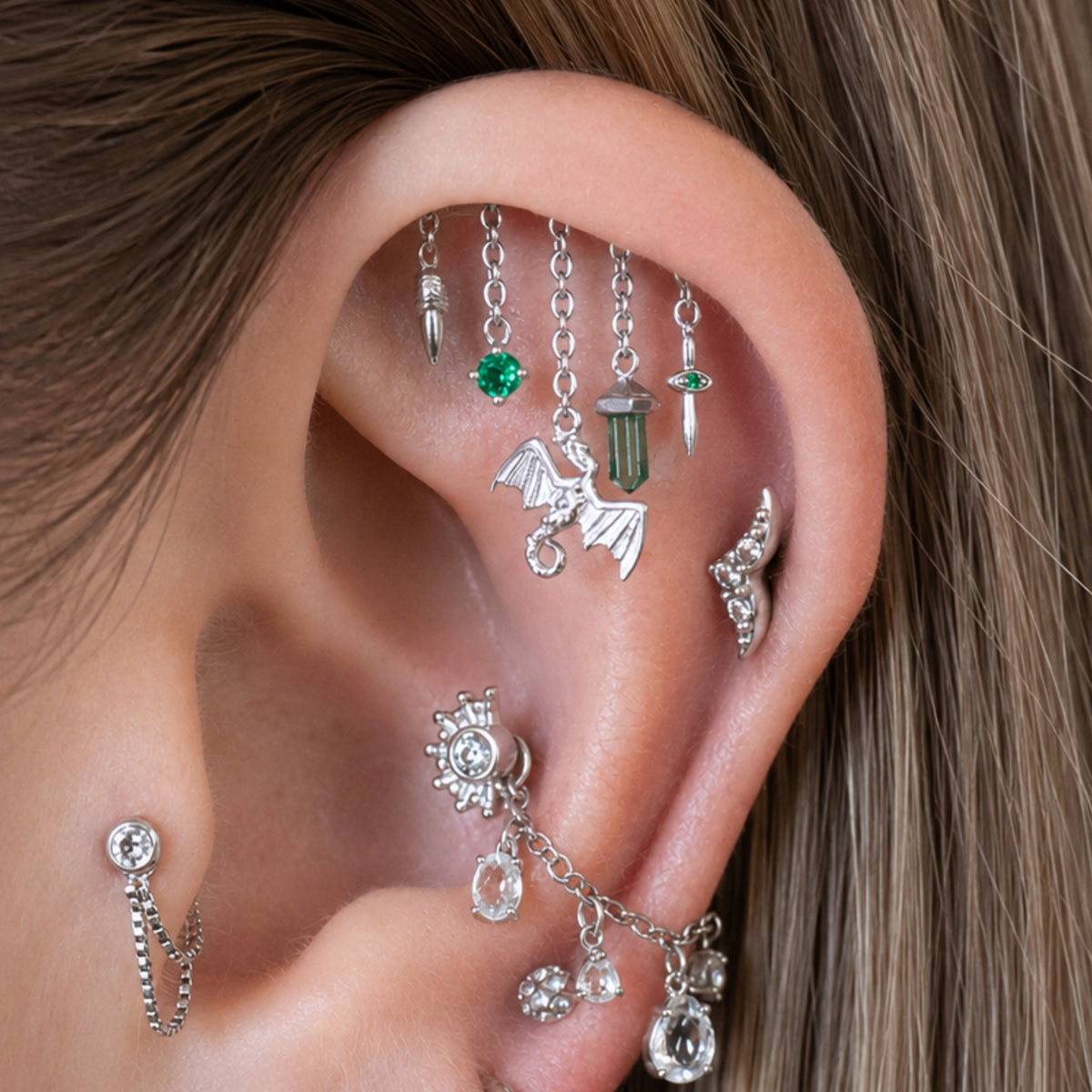 Emerald Amphithere Earring