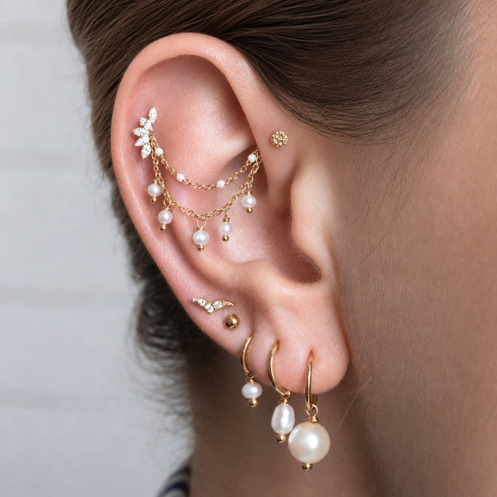 Double Pearl and White Enamel Chain Connector