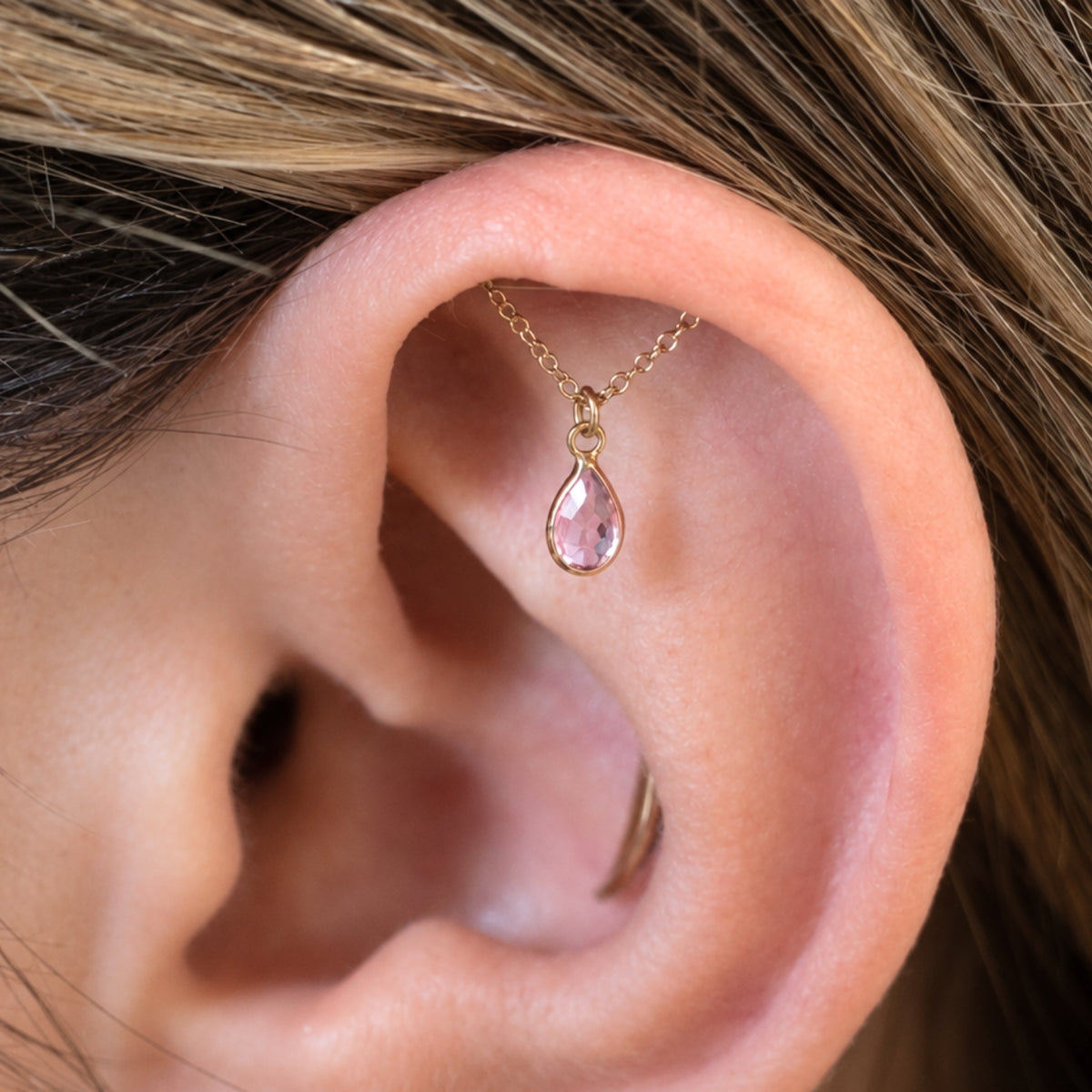 Teardrop Gemstone Floating Helix Earring