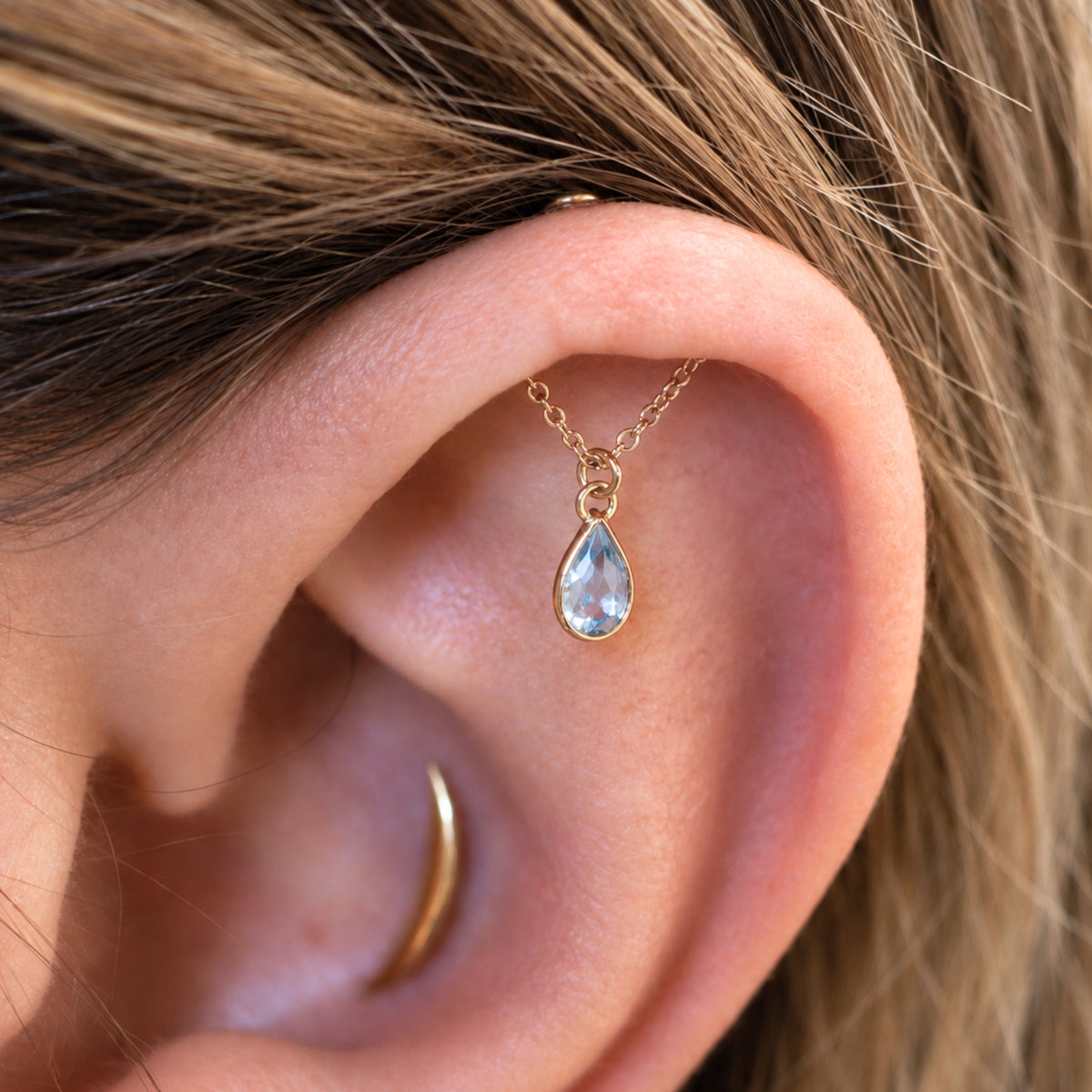 Teardrop Gemstone Floating Helix Earring