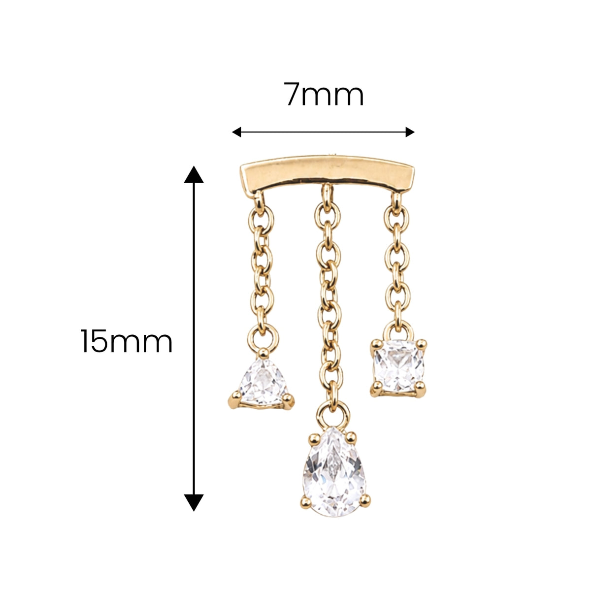 White Topaz Triple Chain Floating or Vertical Helix Earring