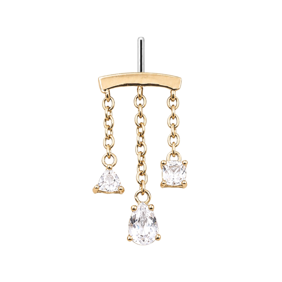 White Topaz Triple Chain Floating or Vertical Helix Earring