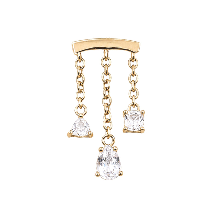 White Topaz Triple Chain Floating or Vertical Helix Earring