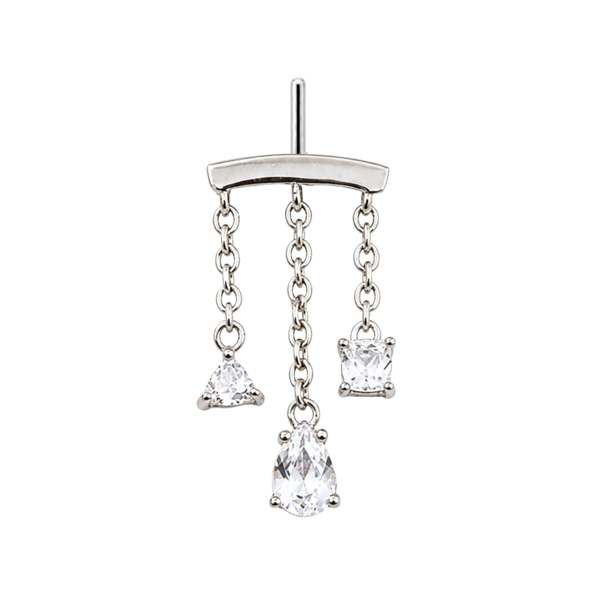 White Topaz Triple Chain Floating or Vertical Helix Earring