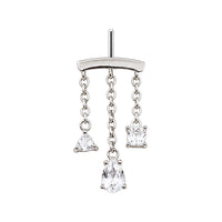 White Topaz Triple Chain Floating or Vertical Helix Earring
