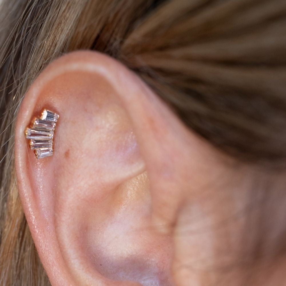 Yellow Gold Threadless Tops Baguette Cluster Earring Top The Curated Lobebaguettecartilageconch