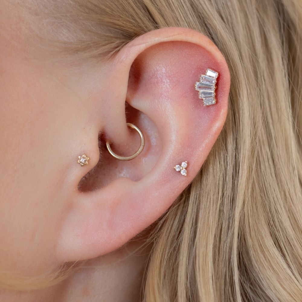 Yellow Gold Threadless Tops Baguette Cluster Earring Top The Curated Lobebaguettecartilageconch