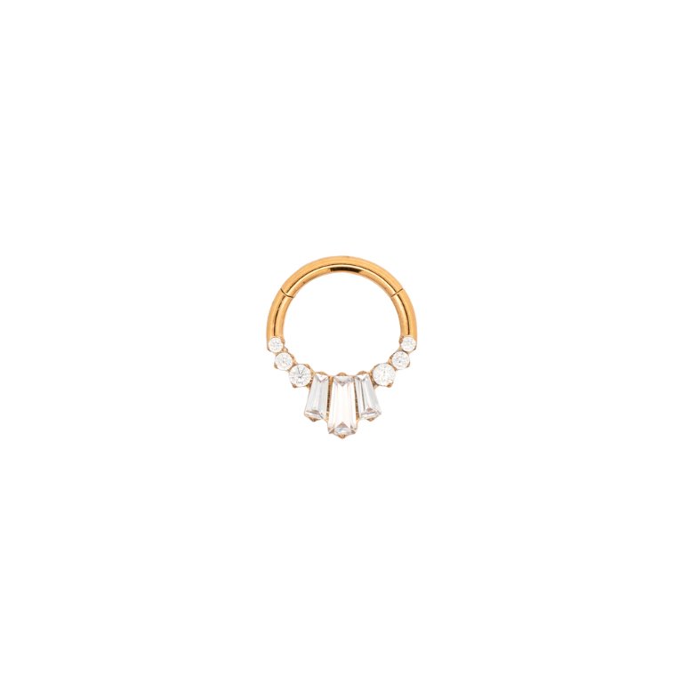 Yellow Gold Hoops Baguette Crystal Daith Clicker Hoop The Curated Lobedaithdaith clickerhoops