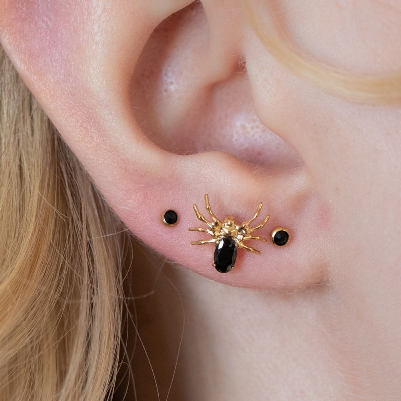 Yellow Gold Threadless Tops Black Crystal Spider Earring Top The Curated Lobecartilageconchflat