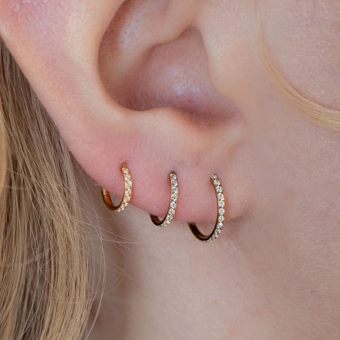 Yellow Gold Hoops Bottom - Facing Pave Crystal Clicker Hoop The Curated Lobecartilagecartilage jewelryclicker hoop