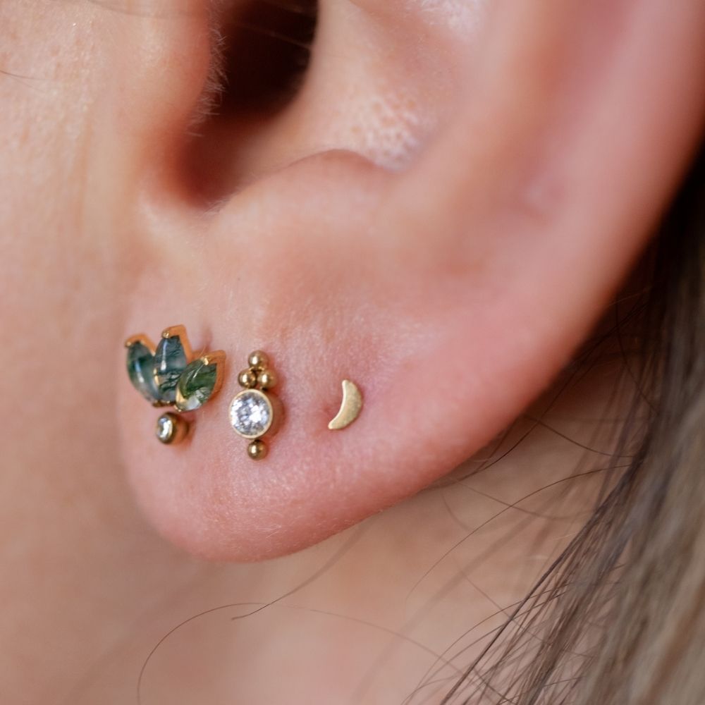 Yellow Gold Threadless Tops Crescent Moon Earring Top The Curated Lobeconchcrescent moonfaux rook