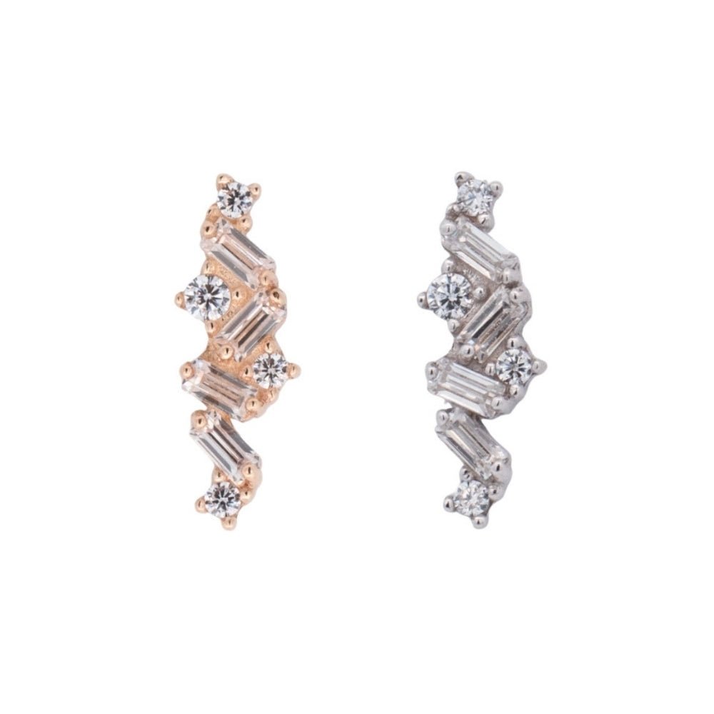 Yellow Gold Studs Crystal Baguette Cluster Earring The Curated Lobe14k gold14k gold topbaguette