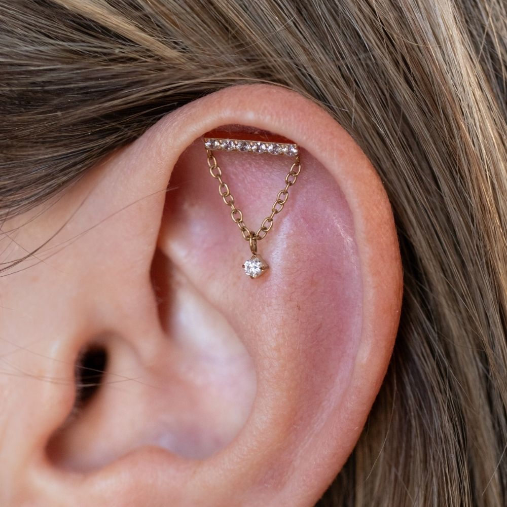 Yellow Gold Threadless Tops Crystal Bar Dangle Floating Helix Top The Curated Lobecartilagefloatingfloating helix