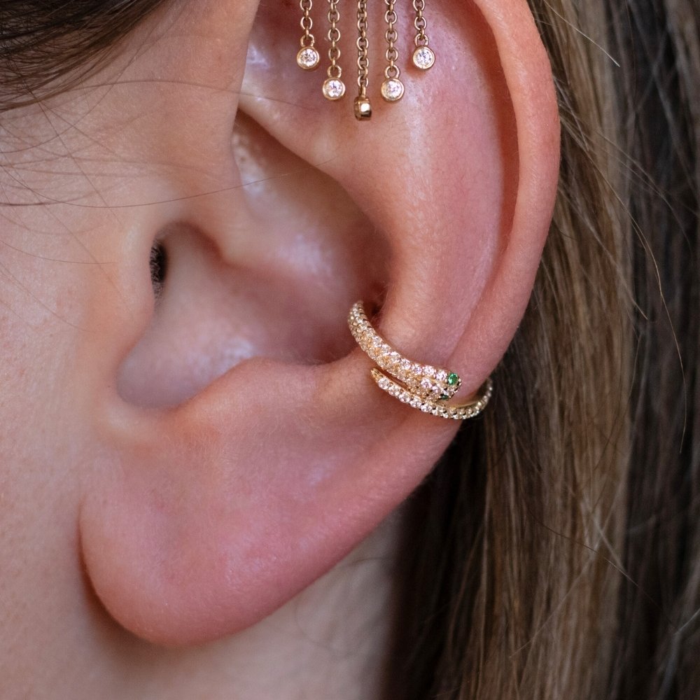 Yellow Gold Hoops Crystal Snake Clicker Hoop The Curated Lobe14k goldcartilagecartilage jewelry