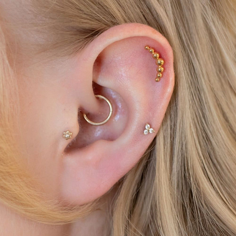 Yellow Gold Threadless Tops Curved Beaded Earring Top The Curated Lobebeadedcartilageconch