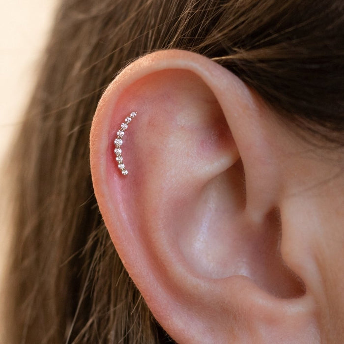 Yellow Gold Studs Curved Crystal Earring The Curated Lobe14k gold14k gold topcartilage