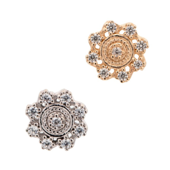 Yellow Gold Studs Filigree Crystal Flower Earring The Curated Lobe14k gold14k gold topcartilage