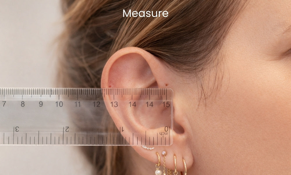 how to measure ear piercing chain with string
marking ear piercing chain length
measuring ear chain length with ruler
helix chain measurement guide
conch chain measurement tutorial