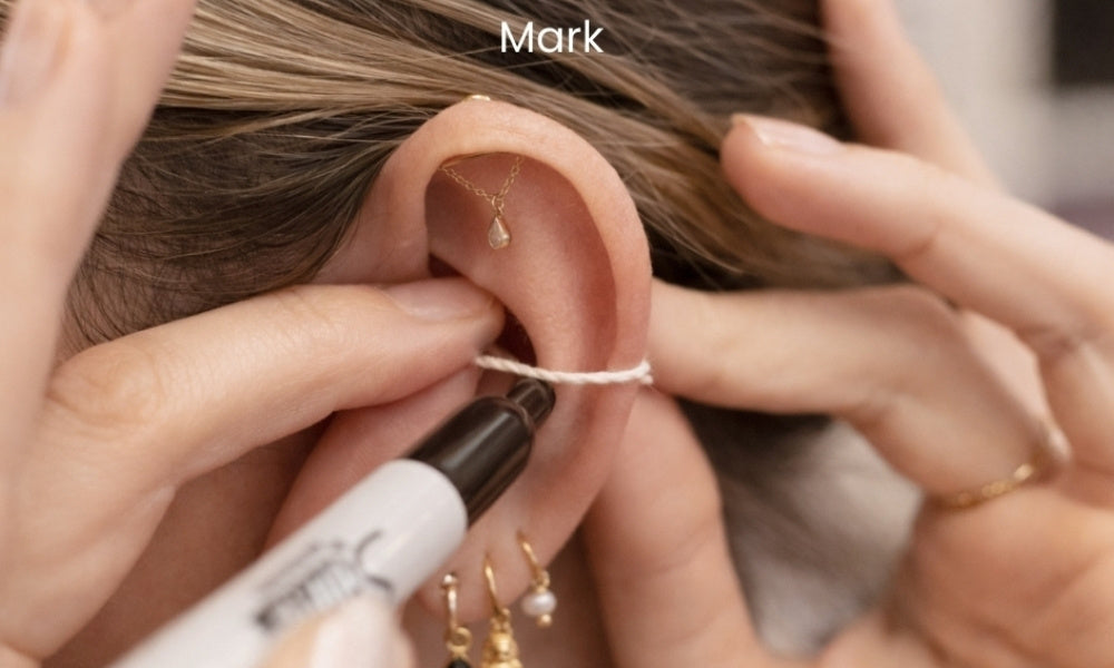 how to measure ear piercing chain with string
marking ear piercing chain length
measuring ear chain length with ruler
helix chain measurement guide
conch chain measurement tutorial