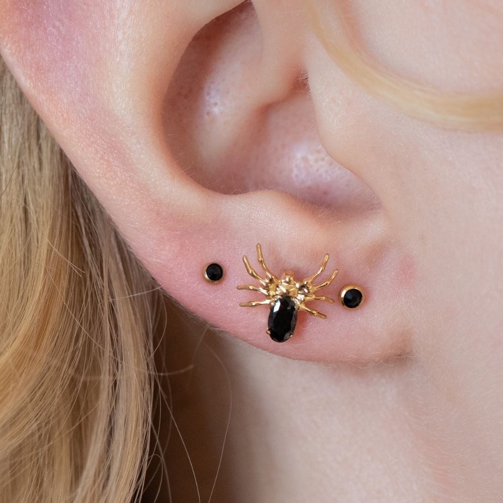 Yellow Gold Threadless Tops Jet Swarovski Crystal Earring Top The Curated Lobecartilageconchfaux rook