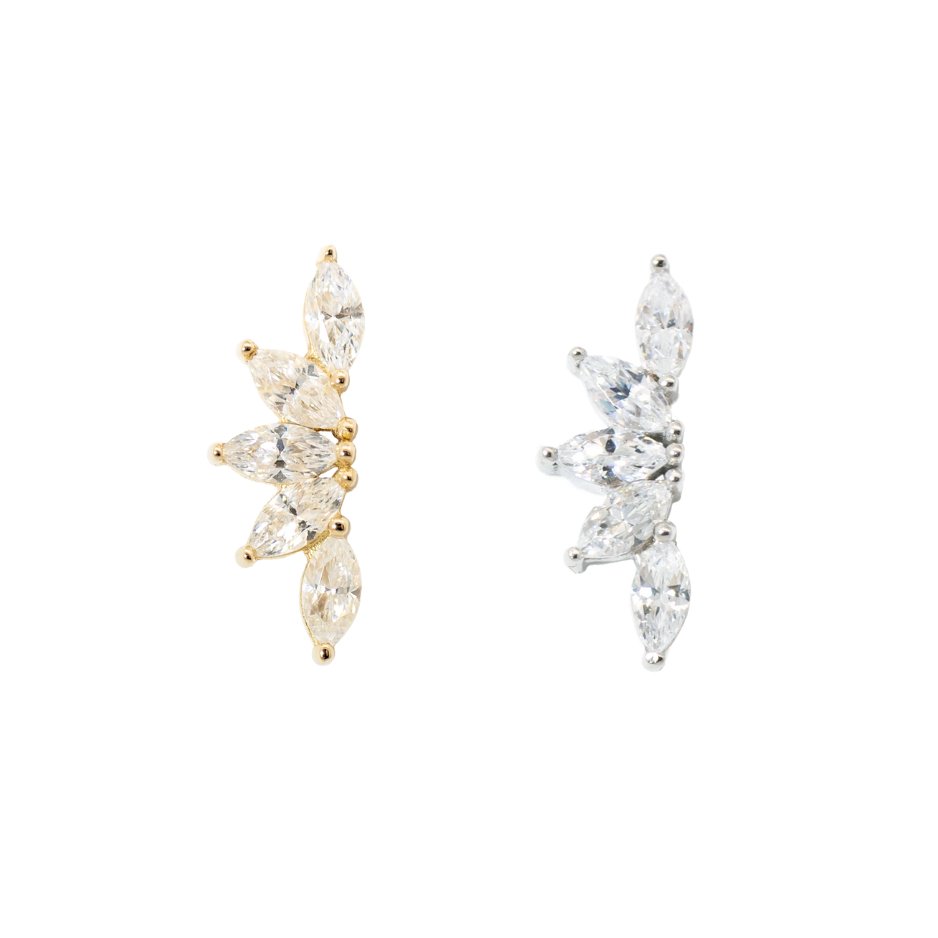 Yellow Gold Studs Long Crystal Fan Earring The Curated Lobe14k gold14k gold topcartilage