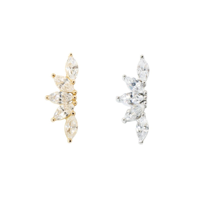 Yellow Gold Studs Long Crystal Fan Earring The Curated Lobe14k gold14k gold topcartilage