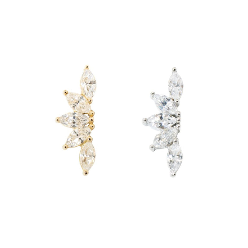 Yellow Gold Studs Long Crystal Fan Earring The Curated Lobe14k gold14k gold topcartilage