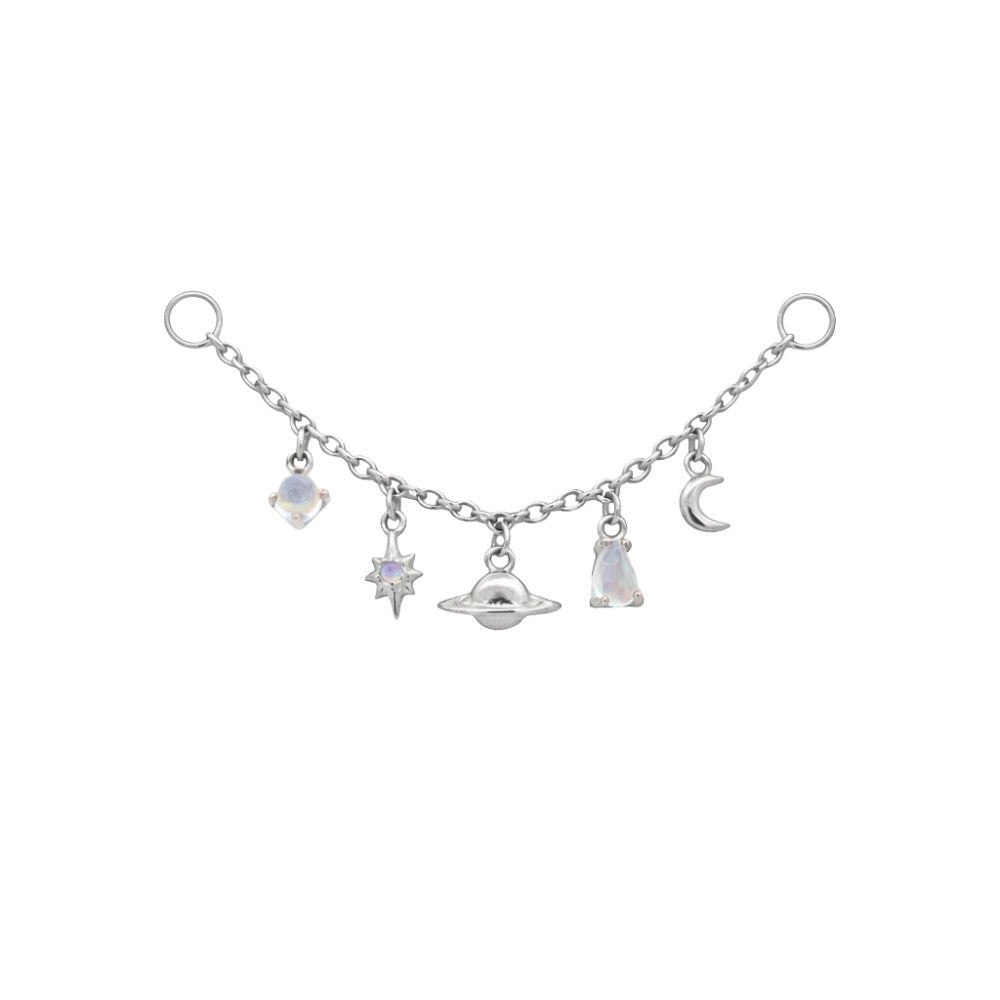 White Gold Chains Connectors & Ear Jackets Moonstone Celestial Chain Connector The Curated Lobe14k goldcartilagecelestial