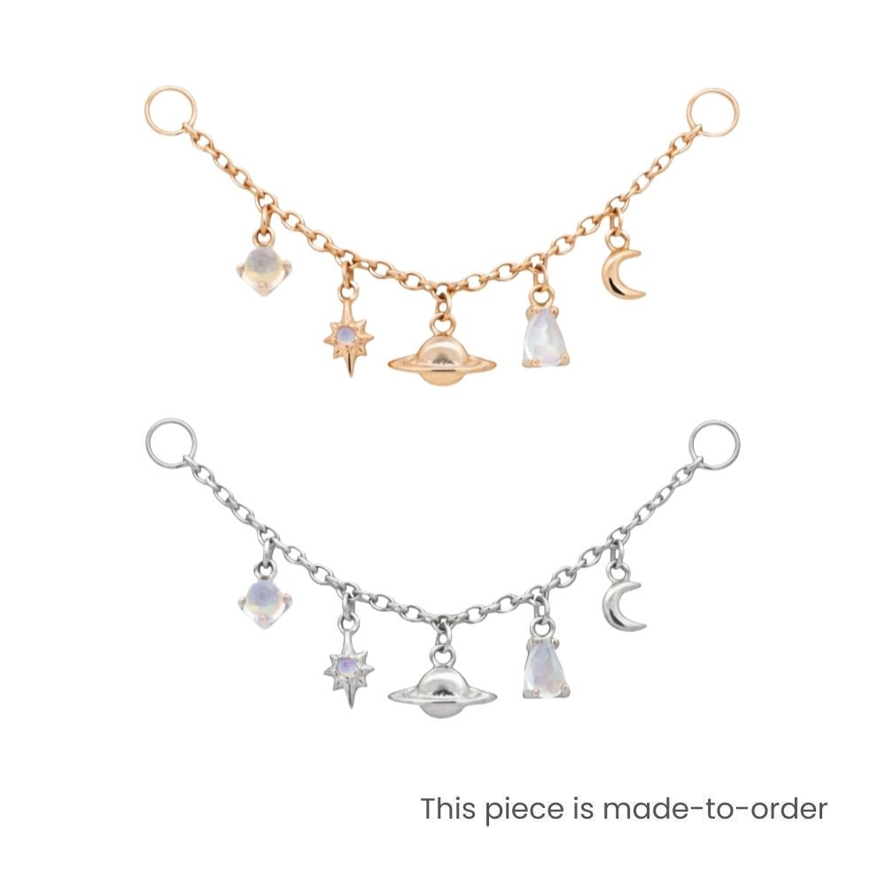 Yellow Gold Chains Connectors & Ear Jackets Moonstone Celestial Chain Connector The Curated Lobe14k goldcartilagecelestial