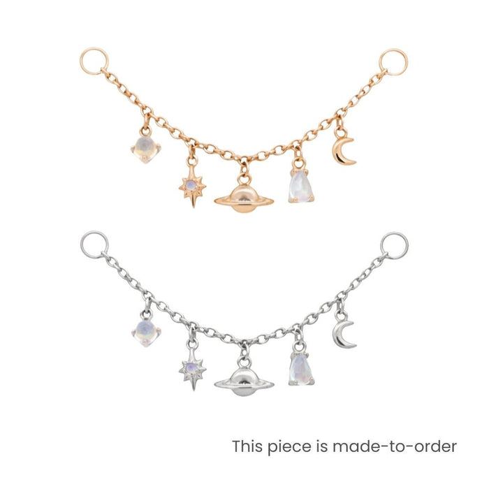 Yellow Gold Chains Connectors & Ear Jackets Moonstone Celestial Chain Connector The Curated Lobe14k goldcartilagecelestial