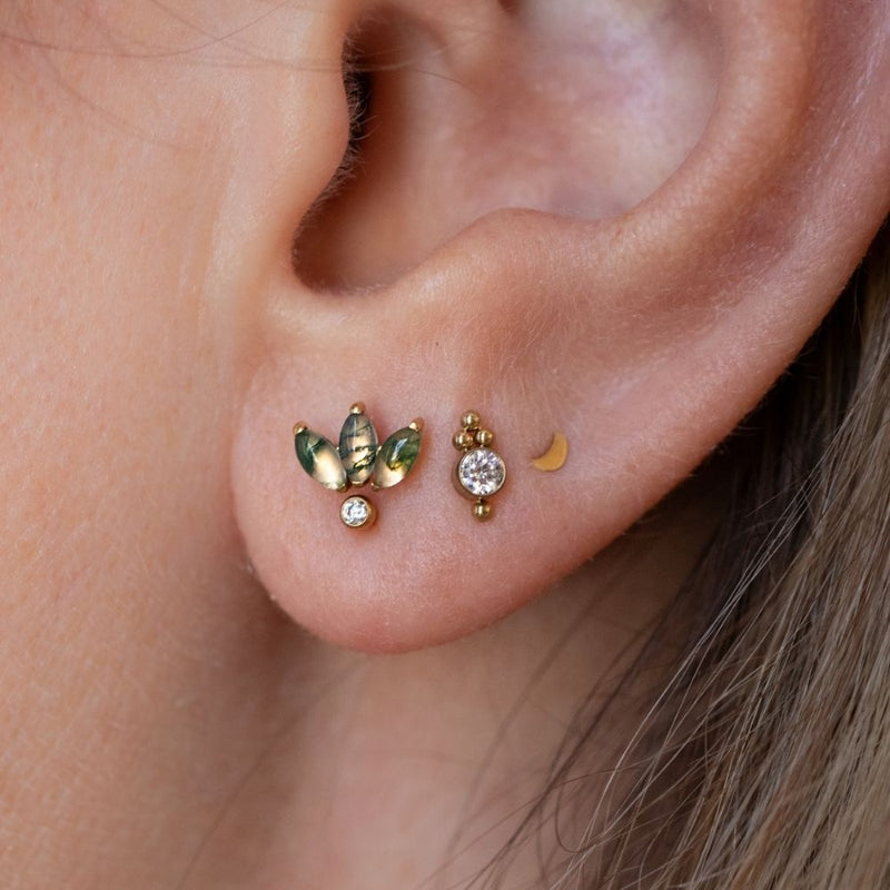 Yellow Gold Threadless Tops Moss Agate Fan Earring Top The Curated Lobecartilageconchflat