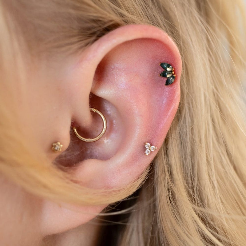 Yellow Gold Threadless Tops Moss Agate Fan Earring Top The Curated Lobecartilageconchflat