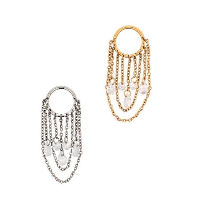 Yellow Gold Hoops Multi - Crystal Chain Clicker Hoop The Curated Lobeclickerhoopstitanium