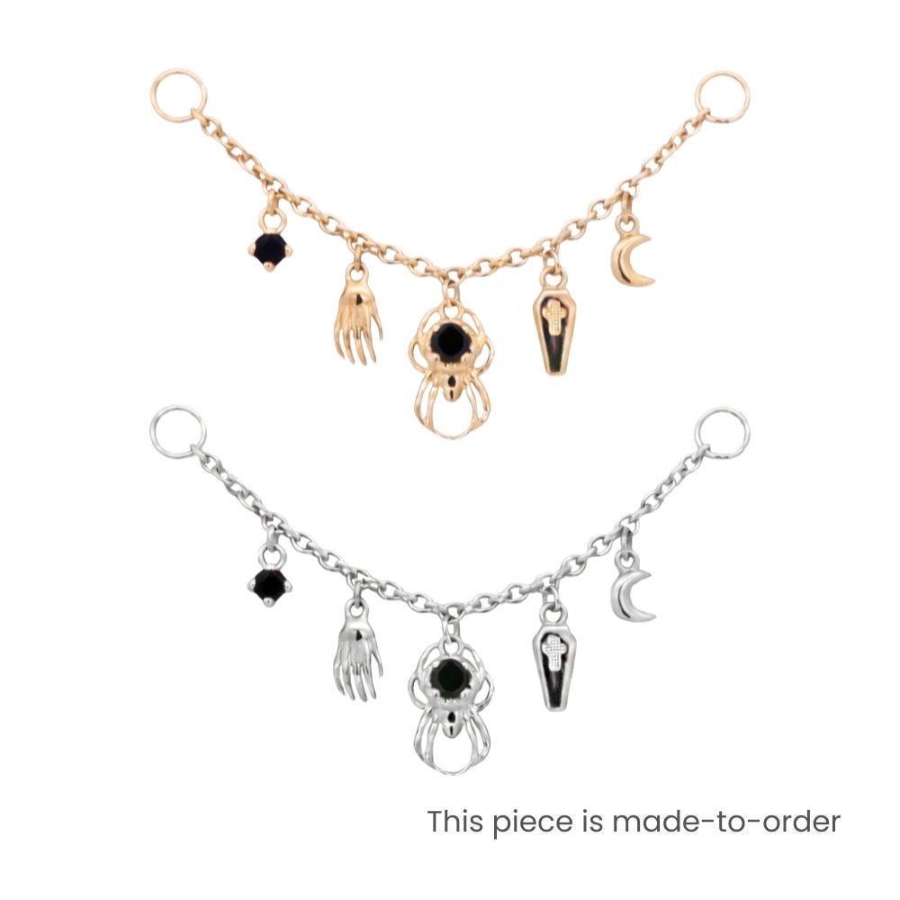 Yellow Gold Chains Connectors & Ear Jackets Onyx Macabre Chain Connector The Curated Lobe14k goldcartilagechain connector