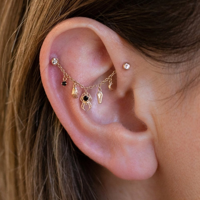 Yellow Gold Chains Connectors & Ear Jackets Onyx Macabre Chain Connector The Curated Lobe14k goldcartilagechain connector