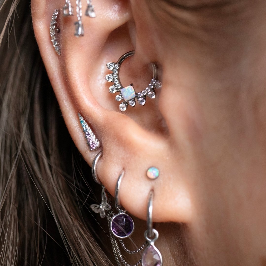 Gold Hoops Opal and Crystal Daith Clicker Hoop The Curated Lobedaithdaith clickerhoops