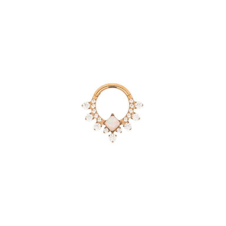 Yellow Gold Hoops Opal and Crystal Daith Clicker Hoop The Curated Lobedaithdaith clickerhoops