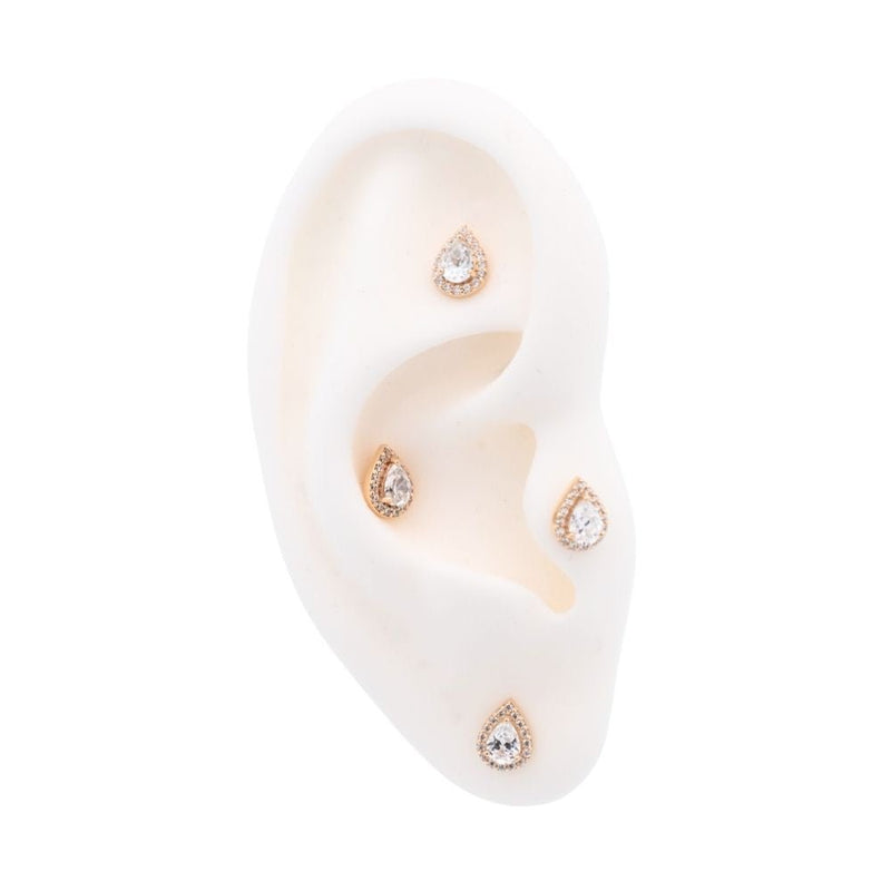 Yellow Gold Studs Pave Crystal Droplet Earring The Curated Lobe14k gold14k gold topcartilage