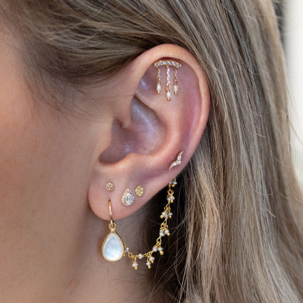 Yellow Gold Studs Pave Crystal Droplet Earring The Curated Lobe14k gold14k gold topcartilage