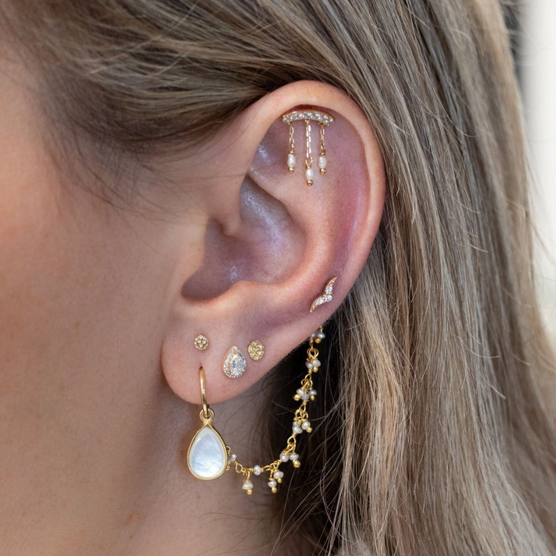 Yellow Gold Studs Pave Crystal Droplet Earring The Curated Lobe14k gold14k gold topcartilage