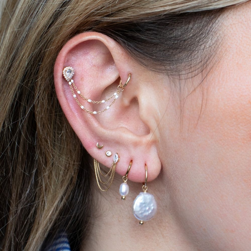 Yellow Gold Studs Pave Crystal Droplet Earring The Curated Lobe14k gold14k gold topcartilage