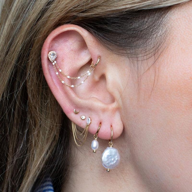 Yellow Gold Studs Pave Crystal Droplet Earring The Curated Lobe14k gold14k gold topcartilage