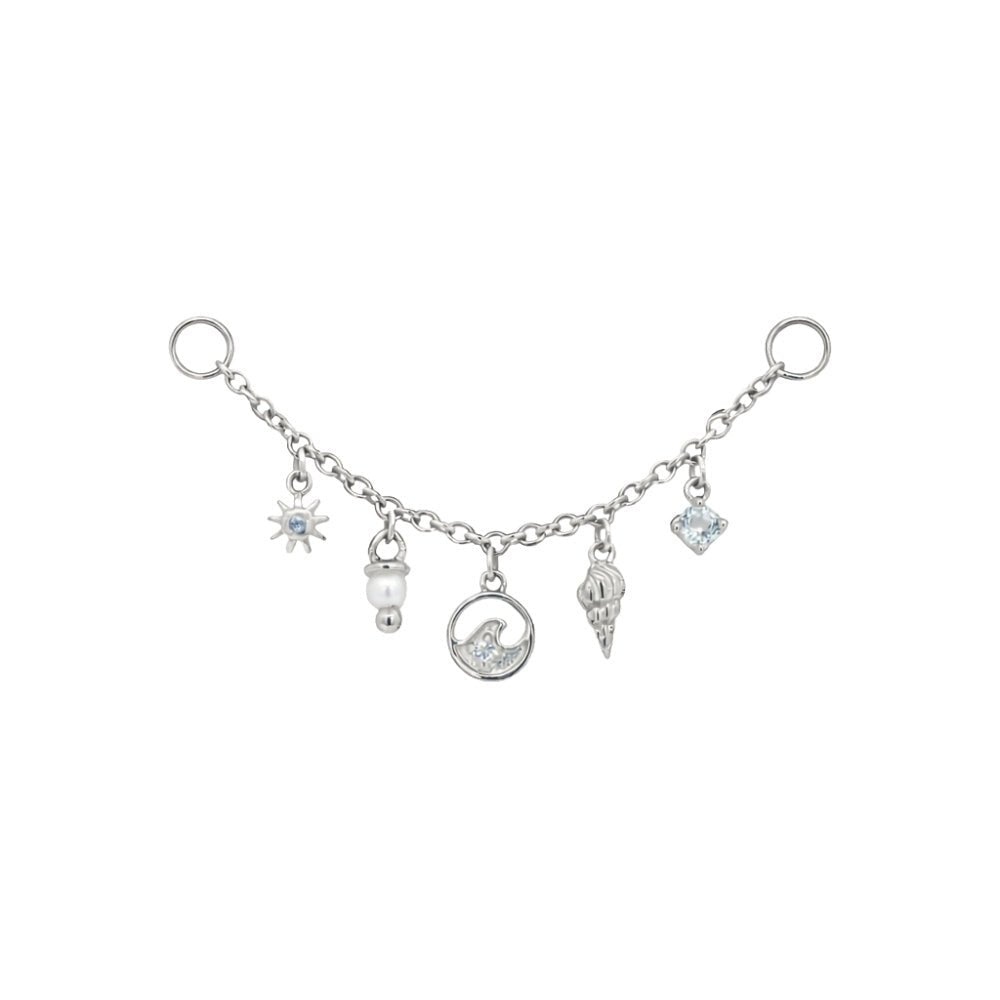 White Gold Chains Connectors & Ear Jackets Pearl Ocean Chain Connector The Curated Lobe14k goldaquamarinecartilage