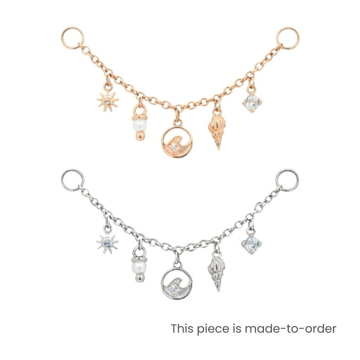 Yellow Gold Chains Connectors & Ear Jackets Pearl Ocean Chain Connector The Curated Lobe14k goldaquamarinecartilage