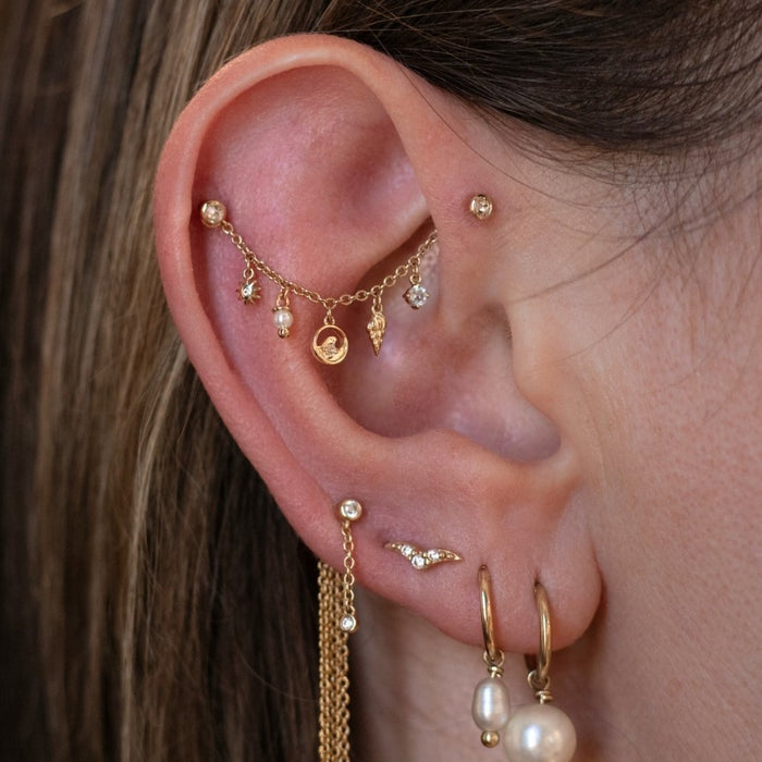 Yellow Gold Chains Connectors & Ear Jackets Pearl Ocean Chain Connector The Curated Lobe14k goldaquamarinecartilage