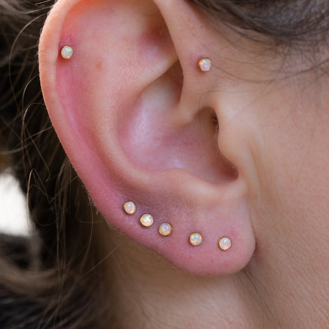 Gold Threadless Tops Round Opal Cabochon Earring Top The Curated Lobecartilageconchflat