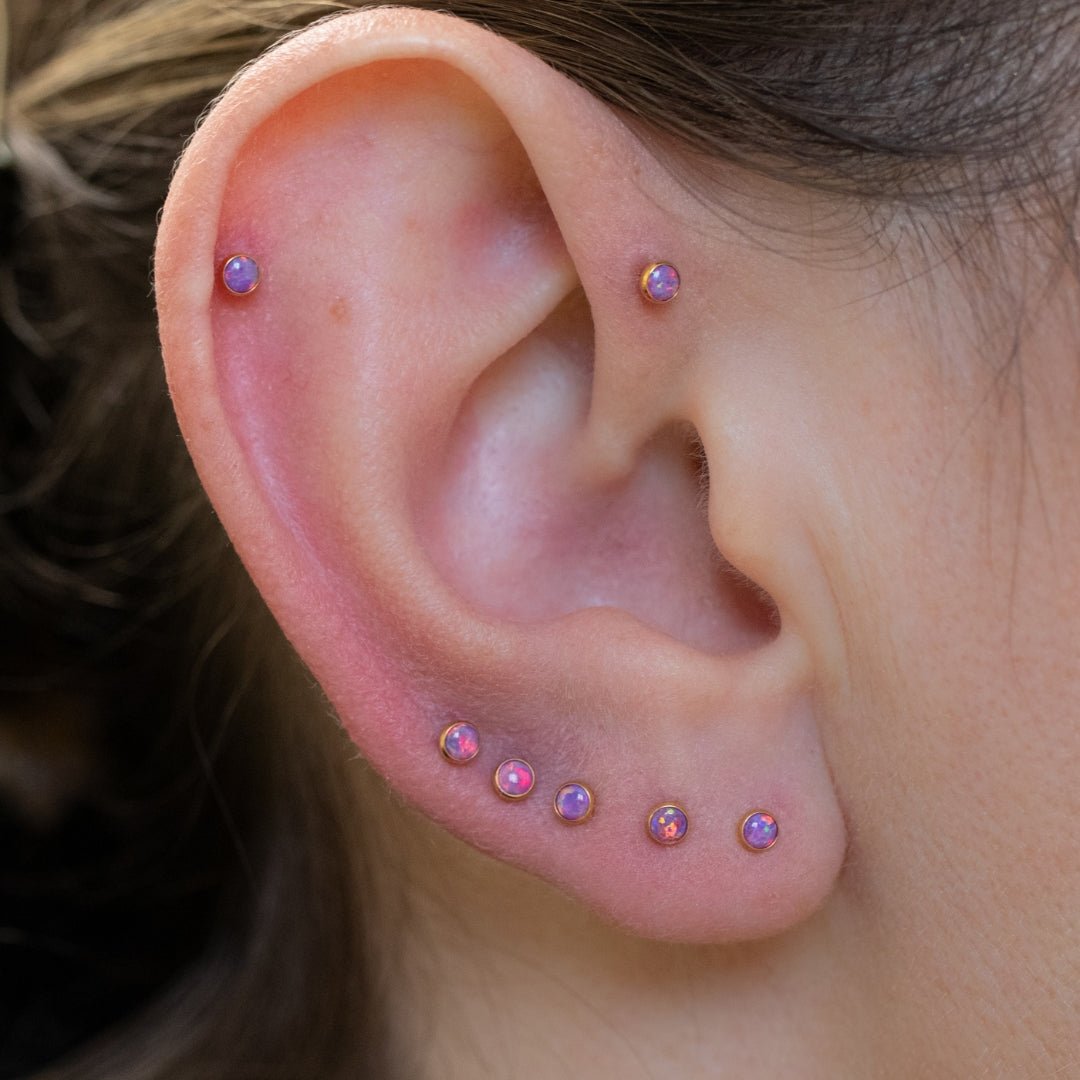 Gold Threadless Tops Round Opal Cabochon Earring Top The Curated Lobecartilageconchflat